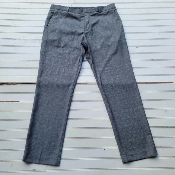 PERRY ELLIS PORTFOLIO Slim Fit Men's  Pants Gray / Blue Checked Size 34x29 - Picture 1 of 9